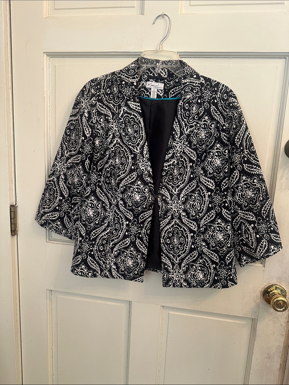 Kim Rogers Black and White Patterned Open-Front Blazer